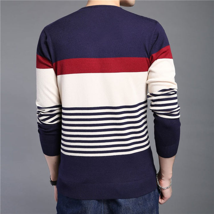 Men's Knitted Striped V-Neck Slim Fit Sweater | ZORKET