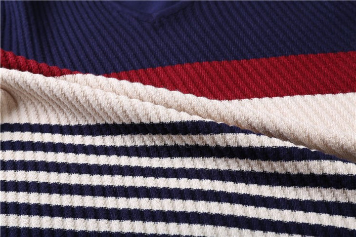 Men's Knitted Striped V-Neck Slim Fit Sweater | ZORKET