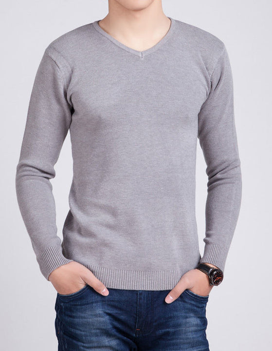 Men's Solid Color Wool & Cashmere V-Neck Pullover | ZORKET