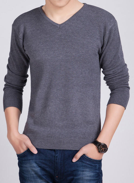 Men's Solid Color Wool & Cashmere V-Neck Pullover | ZORKET