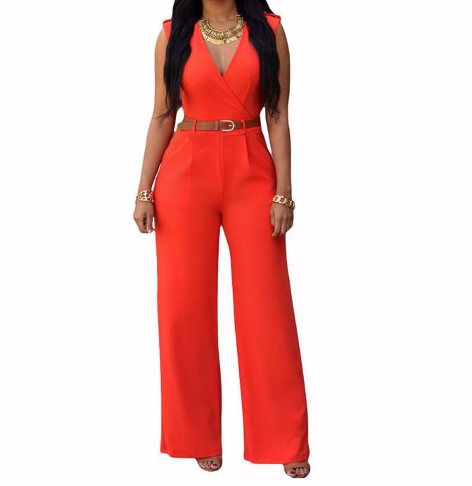 Women's Fashion V-Neck Belt Elegant Work Wear Jumpsuit | ZORKET