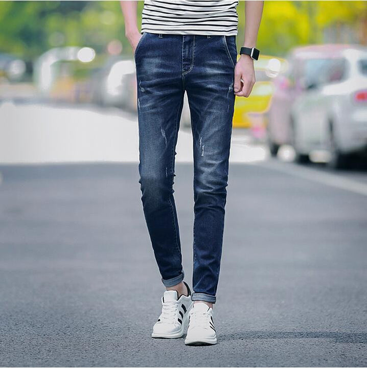 Men's Business Casual Straight Blue Denim Jeans | ZORKET