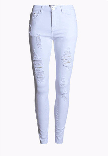 Women's Cotton Ripped Skinny Denim Pants | ZORKET