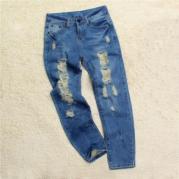 Women's Hole Loose Denim Boyfriend Jeans | ZORKET