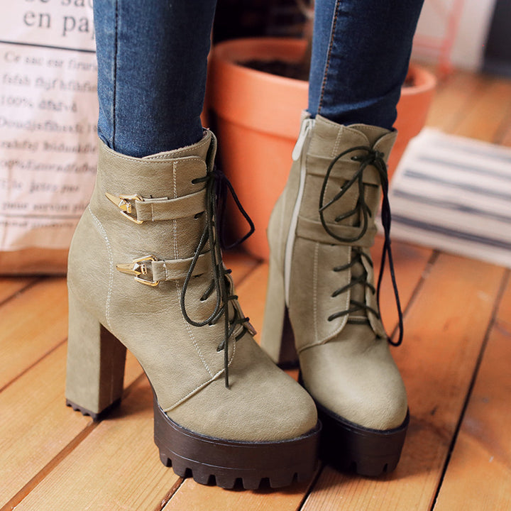 Autumn / Spring Lace Up Women's High Heels Boots | ZORKET