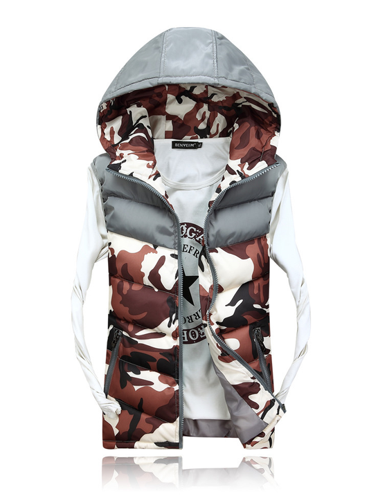 Men's Hooded Camouflage Vest | Men's Winter Sleeveless Casual Jacket ...