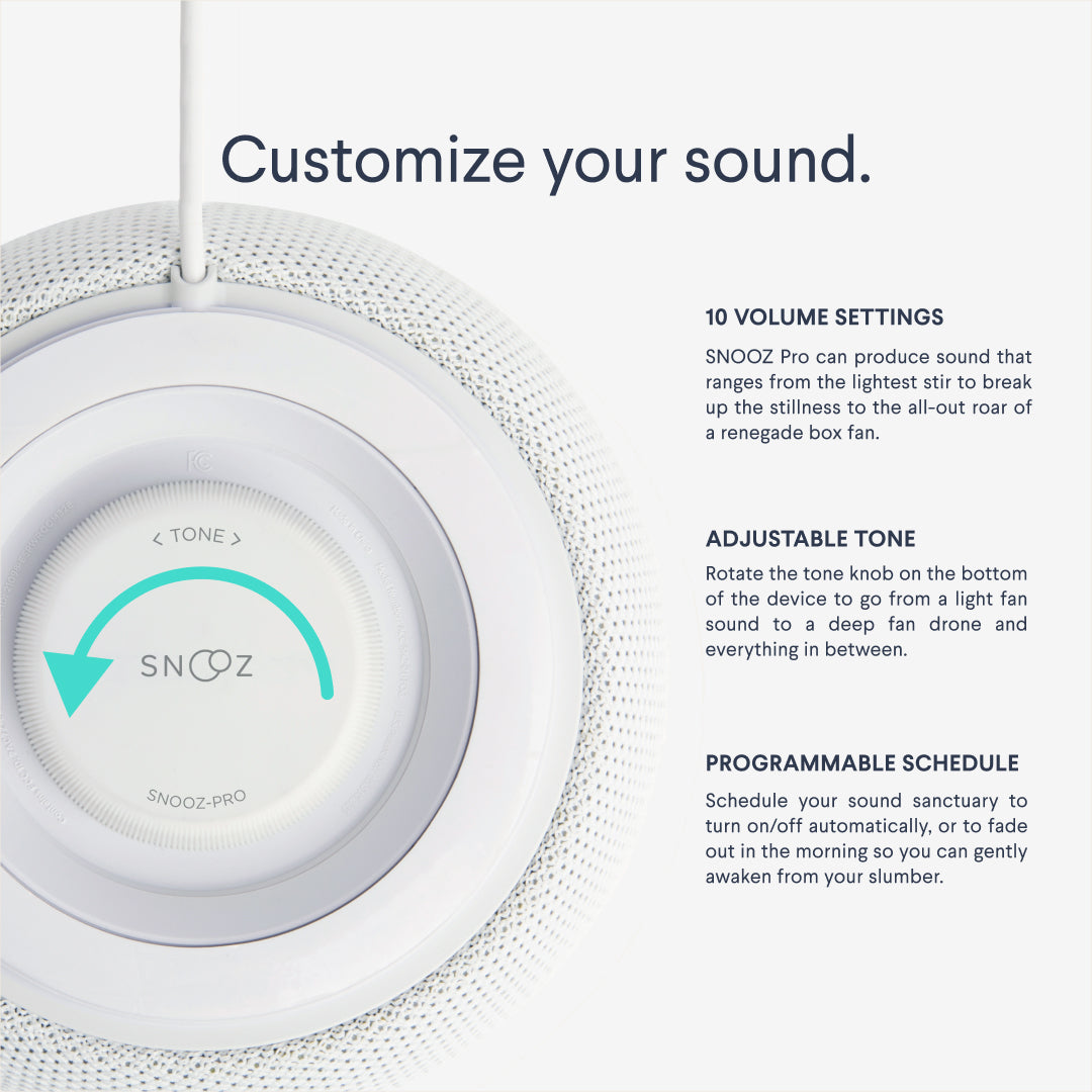 SNOOZ Pro - Smart White Noise Machine & Travel Case - Real Fan Inside,  Non-Looping White Noise, Adjustable Tone & Volume - App-Based Remote  Control 