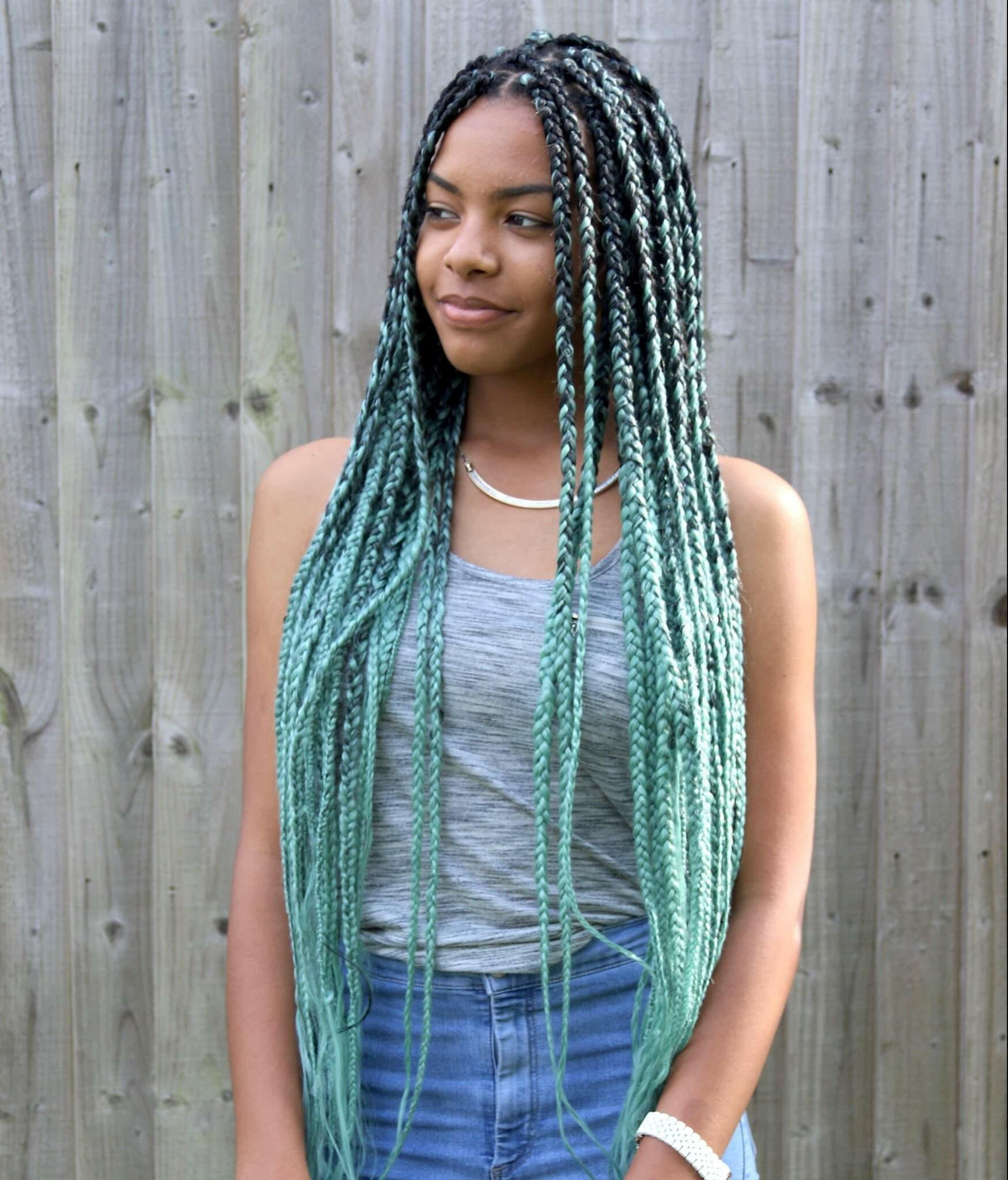 Green And Black Knotless Braids