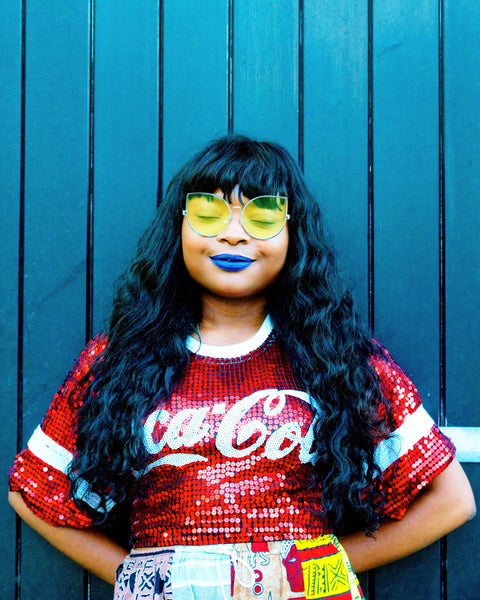 SEQUIN EMBELLISHED CROP TOP TEE - RED COCA COLA – Catface Hair