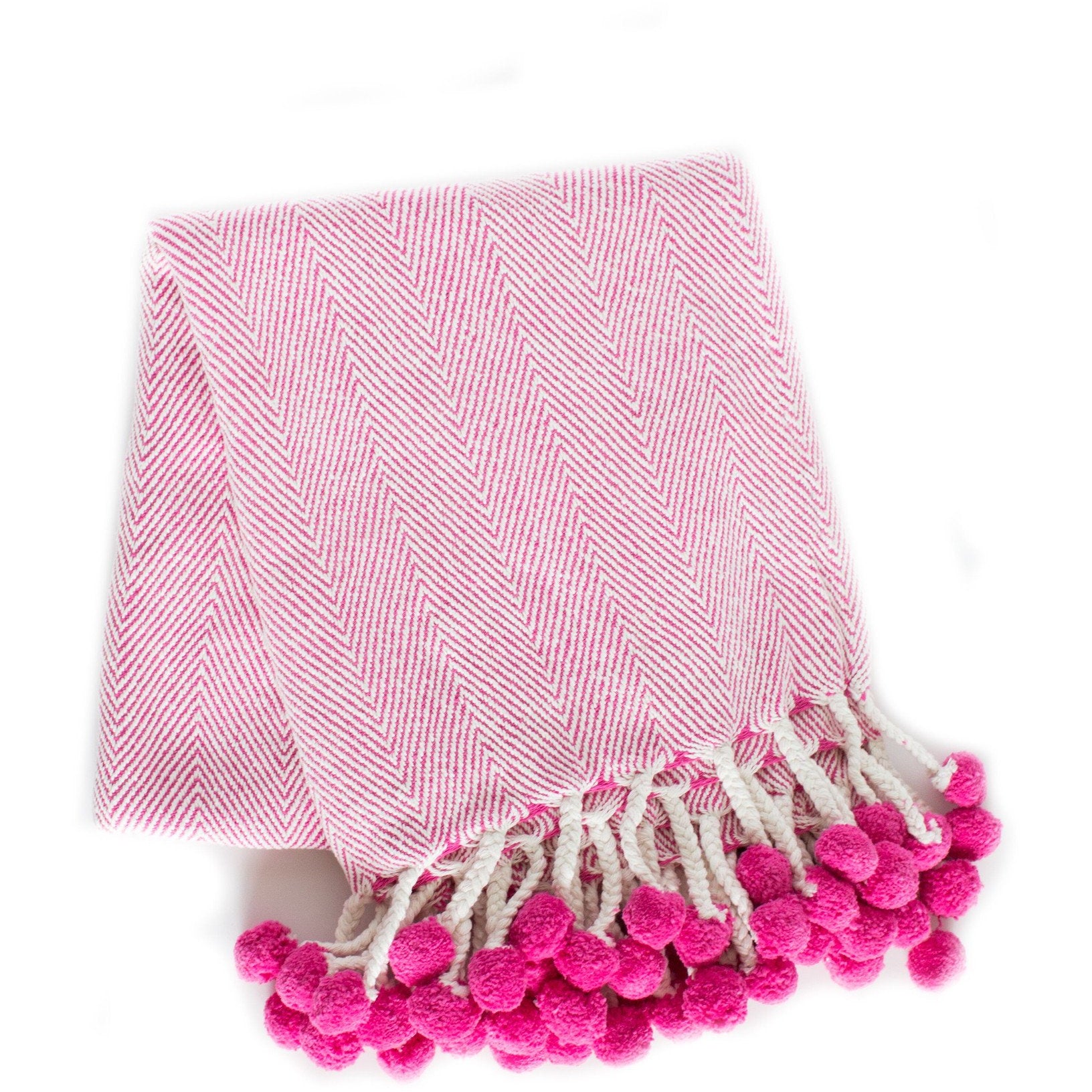 Herringbone PomPom Throw - Rose - Stagg Design Shop