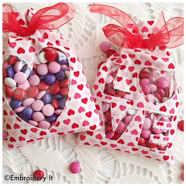 Valentine Treat Bags Set of 2 Machine embroidery in the hoop candy ...