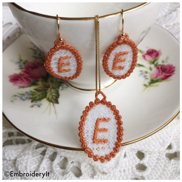 Free Standing Lace Jewelry Set Letter E Embroidery It