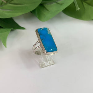 Handmade USA Sterling Silver Turquoise Ring, Ithaca Peak Blue, Size 7 1/2, Twin Band