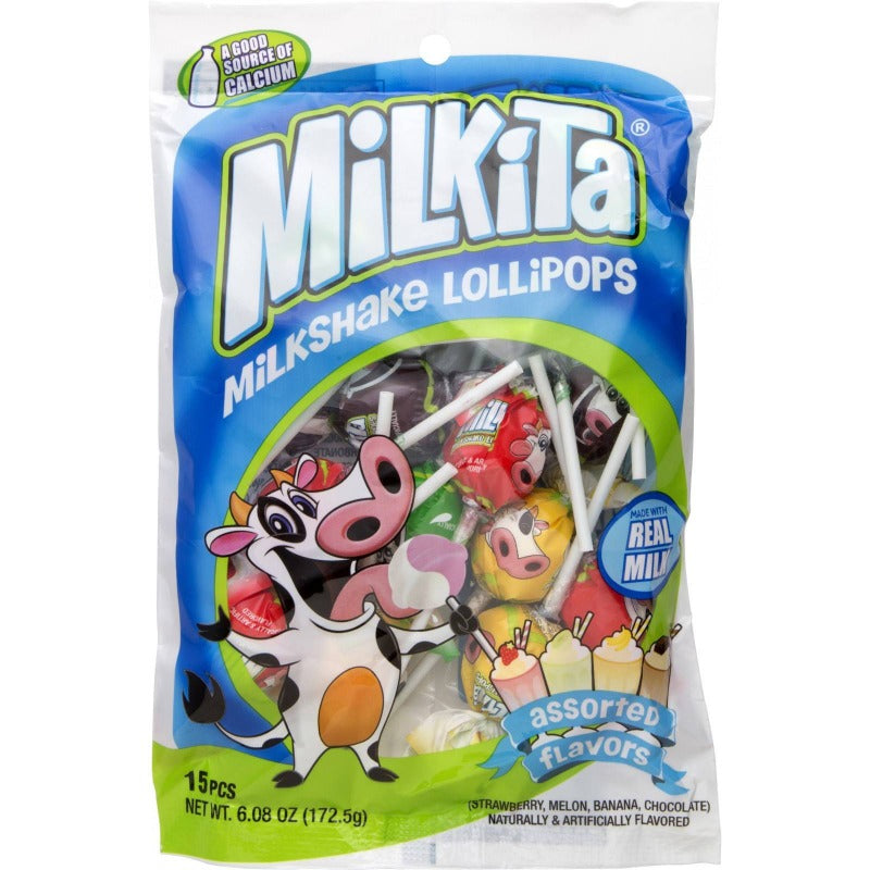 Unican Milkita Assorted Milkshake Lollipops Milk Hard Candy 15 pieces