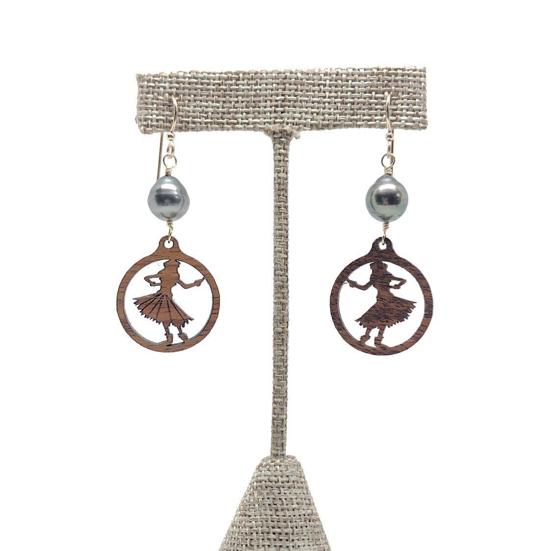 Hula Dancer Earrings with Tahitian Pearls-Jewelry-The Bead Gallery Honolulu