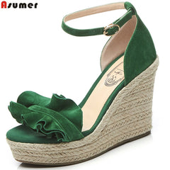 green suede wedges