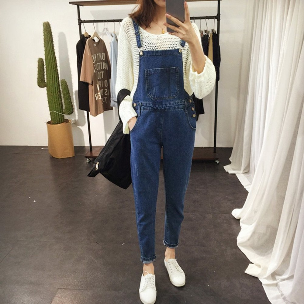 denim suspender jumpsuit