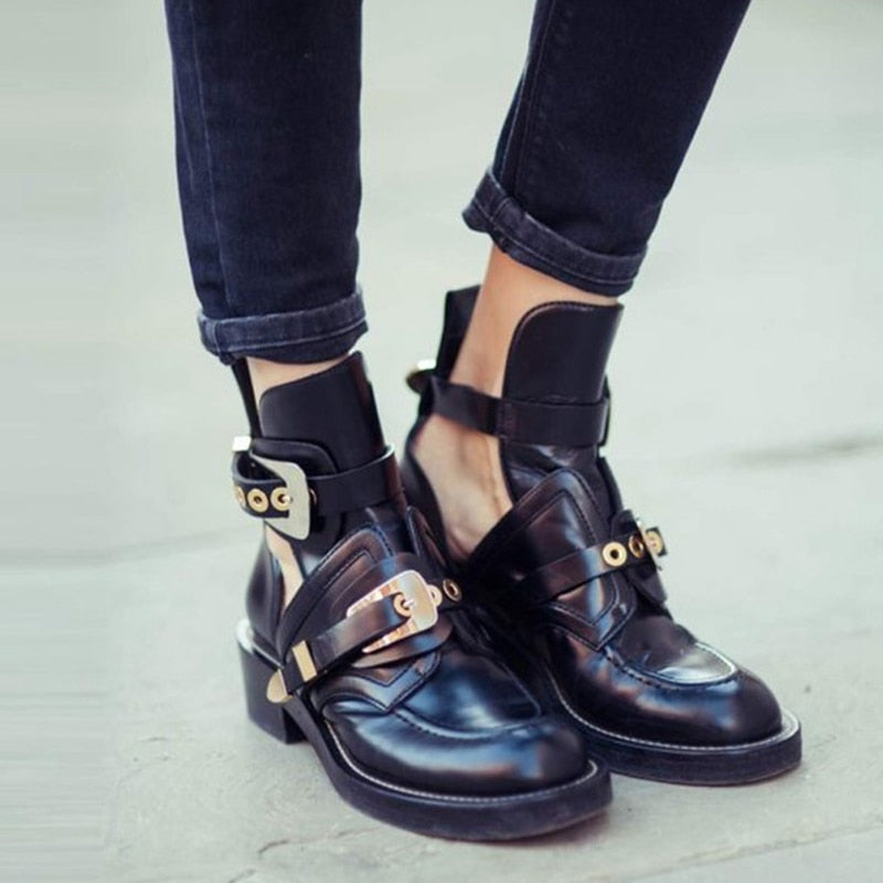 booties with buckles and cutouts