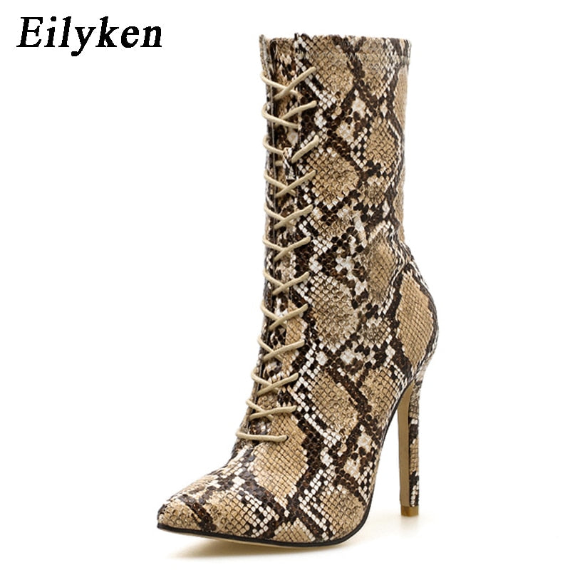 snake print lace up boots