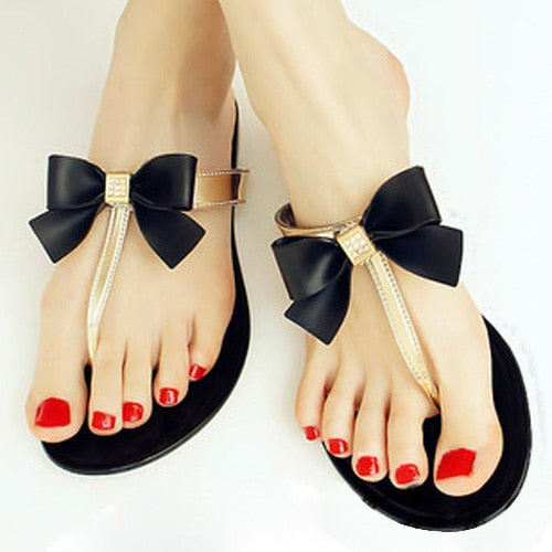jelly thong sandals with bow