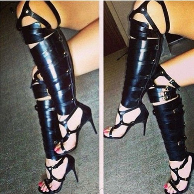 over the knee strappy heels