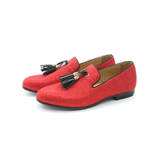 red and gold loafers