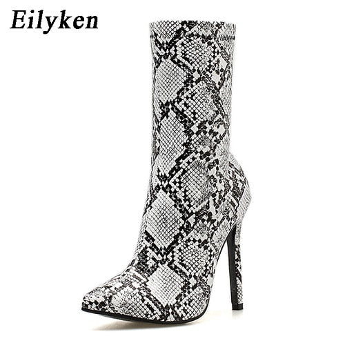 snake print pointed boots