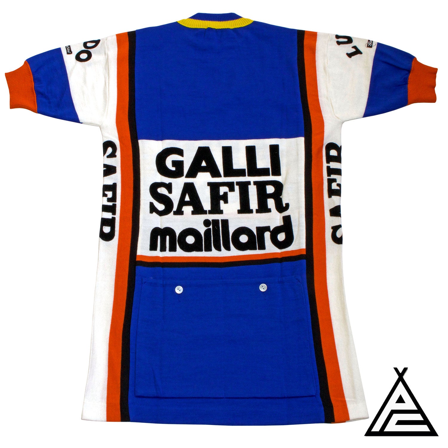 The back of the Safir Galli Maillard team jersey by Santini