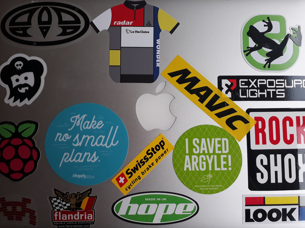 Photograph of Andy's MacBook Pro with the La Vie Claire retro jersey sticker.