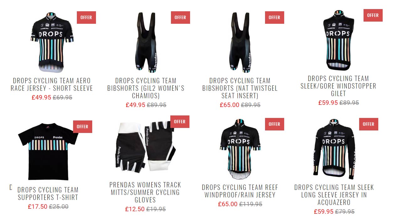 Great prices/Reductions: Drops Cycling Team Clothing