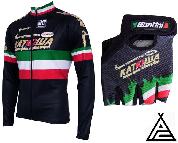 The special edition Filippo Pozzato Italian Champion long sleeve jersey and summer gloves
