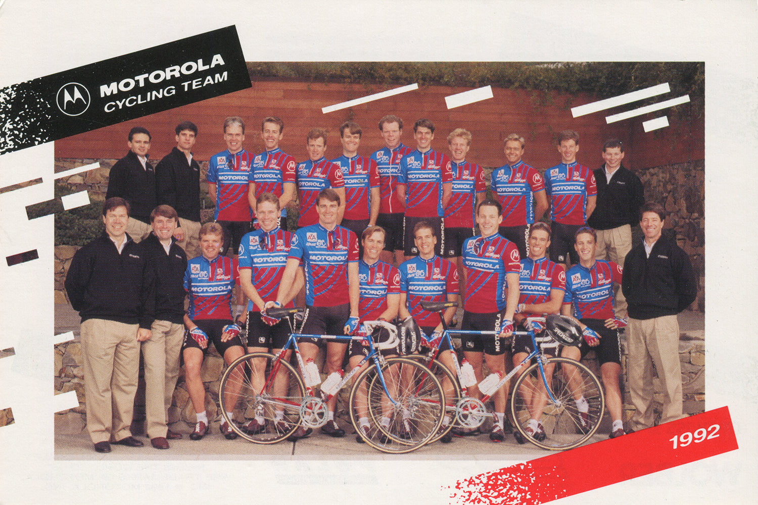 Motorola cycling team postcard from the 1992 season featuring some nifty corporate chinos!