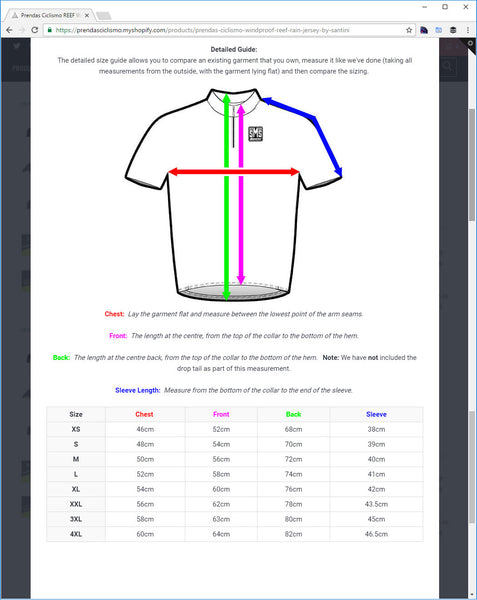 Santini Cycle Clothing Size Chart