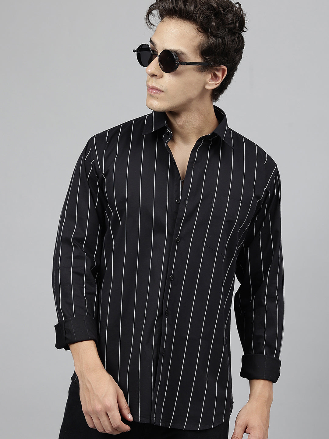 Mens black shirt 2024 with white stripes