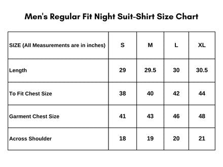 Men's Regular Fit Night Suit-Shirt Size Chart