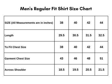 Men's Regular Fit Shirt Size Chart