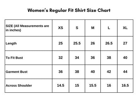 Women’s Regular Fit Shirt Size Chart