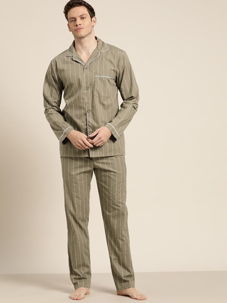 HancockMenMaroonStripesPure CottonRegular FitNight WearNight Suit