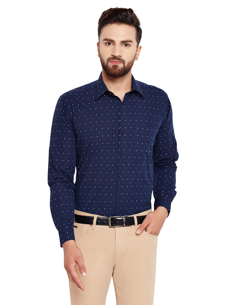 formal shirts on blue trousers