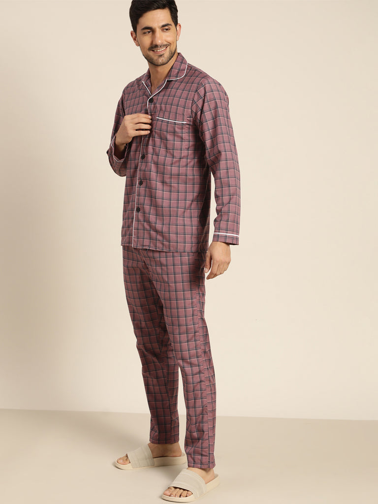 Hancock Men Burgundy Checked Cotton Rich Regular Fit Night Wear Night