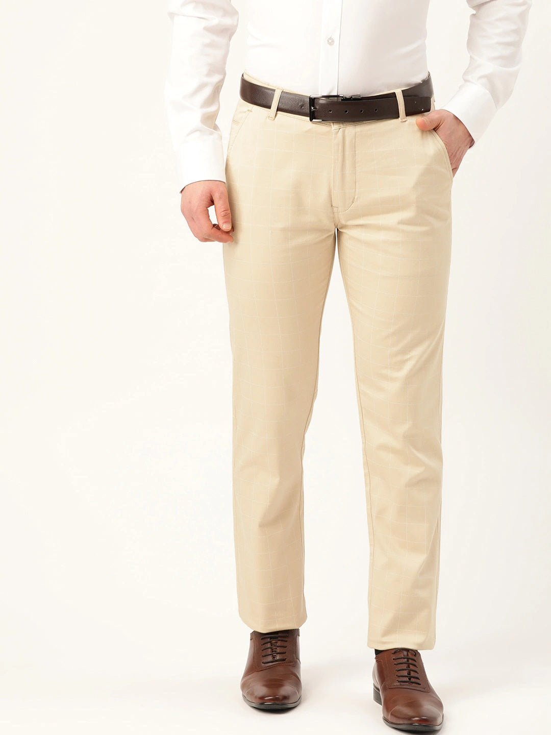 FITHUB Men's Cotton Blend Solid Pattern Trouse Pant Casual Formal Wear  Color (Beige) : : Clothing & Accessories