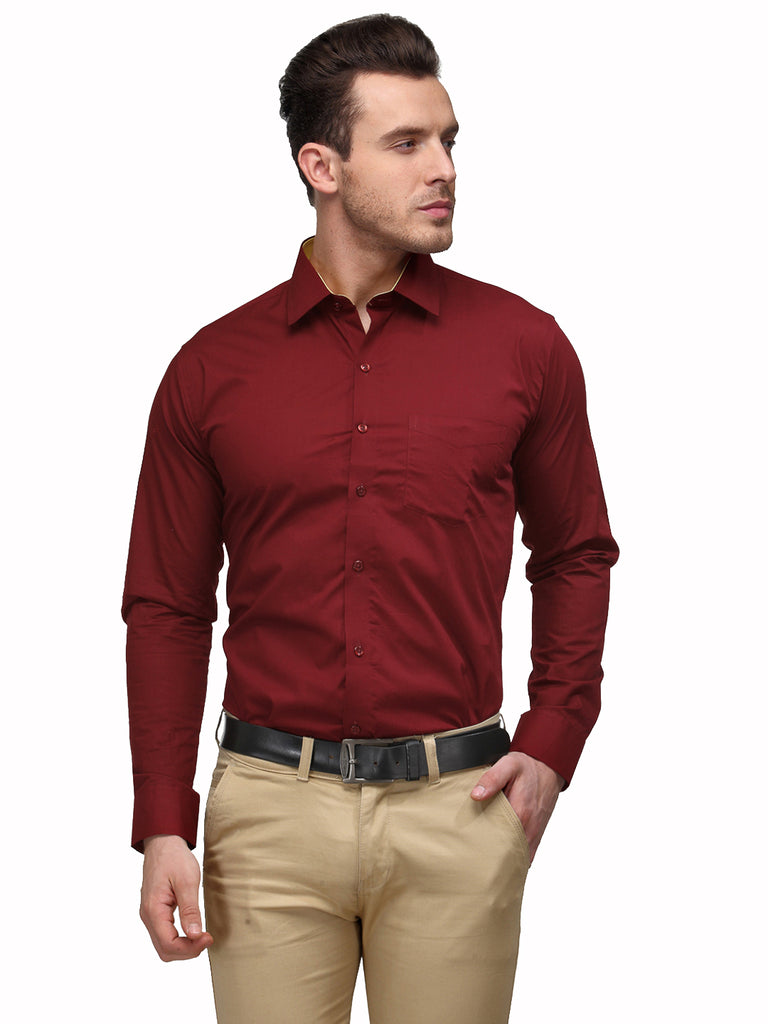 Hancock Men Maroon Solid Pure Cotton Slim Fit Formal Shirt