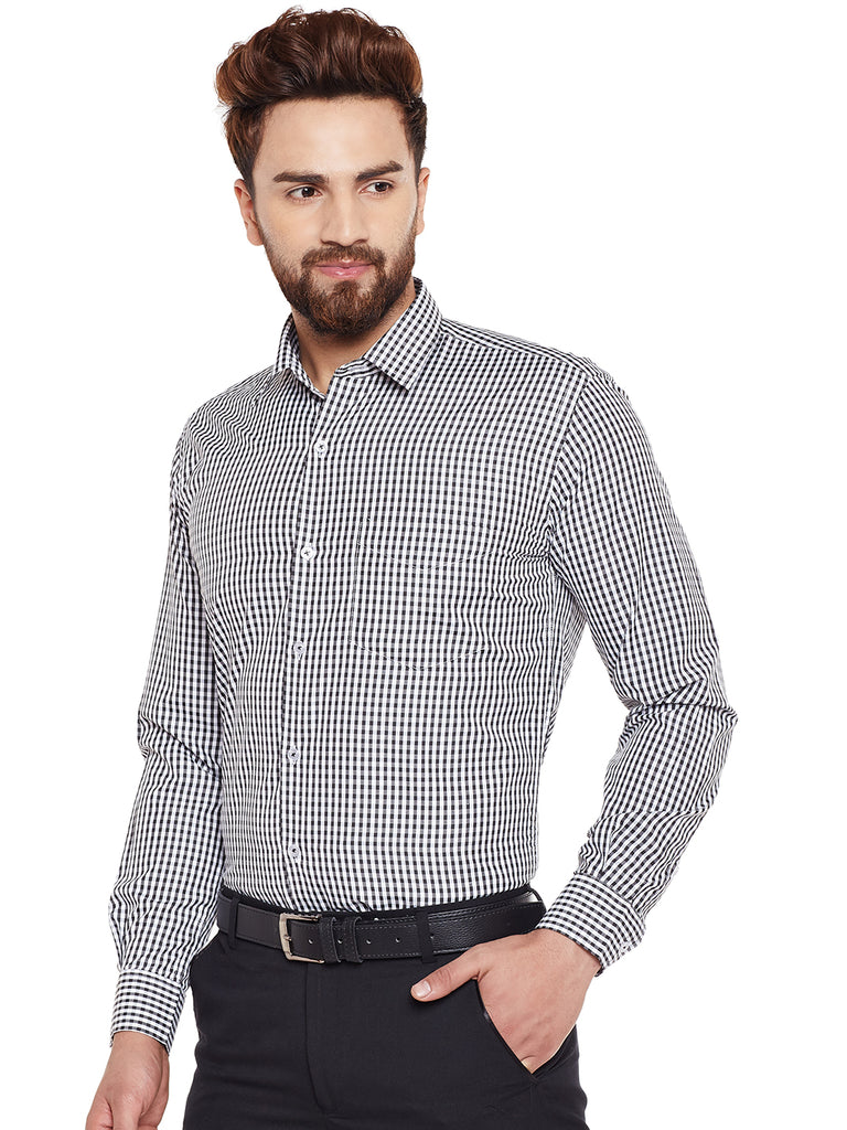 Hancock Men Black Checked Slim Fit Formal Shirt