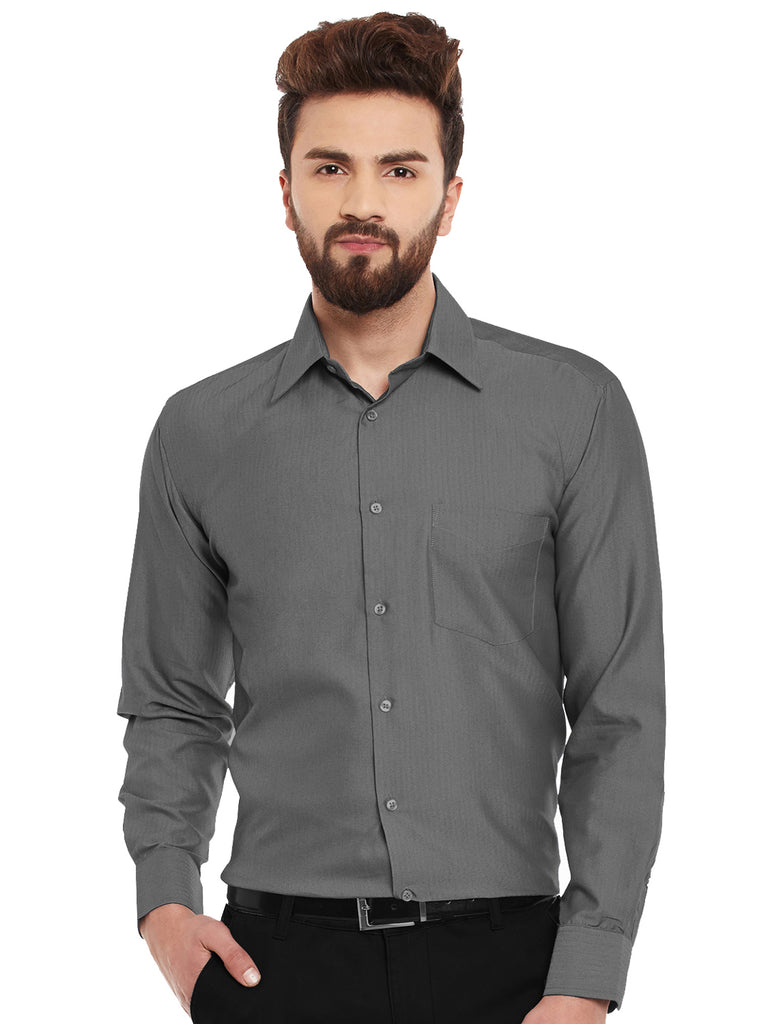 Hancock Men Grey Solid Slim Fit Pure Cotton Formal Shirt