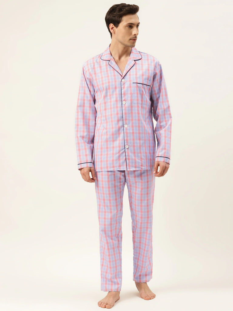 Hancock Men Sky Checks Pure Cotton Regular Fit Night Wear Night ...