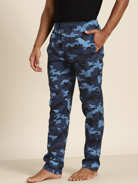 Hancock Men Blue & Navy Prints Pure Cotton Relaxed Fit Casual Lounge Pant