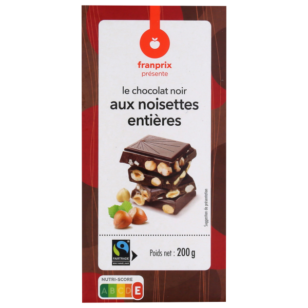 Tablette chocolat noir noisettes / Dark chocolate bar with hazelnuts FRANPRIX 200g