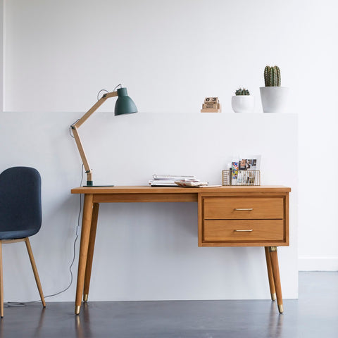 tikamoon teak desk - hello day planner