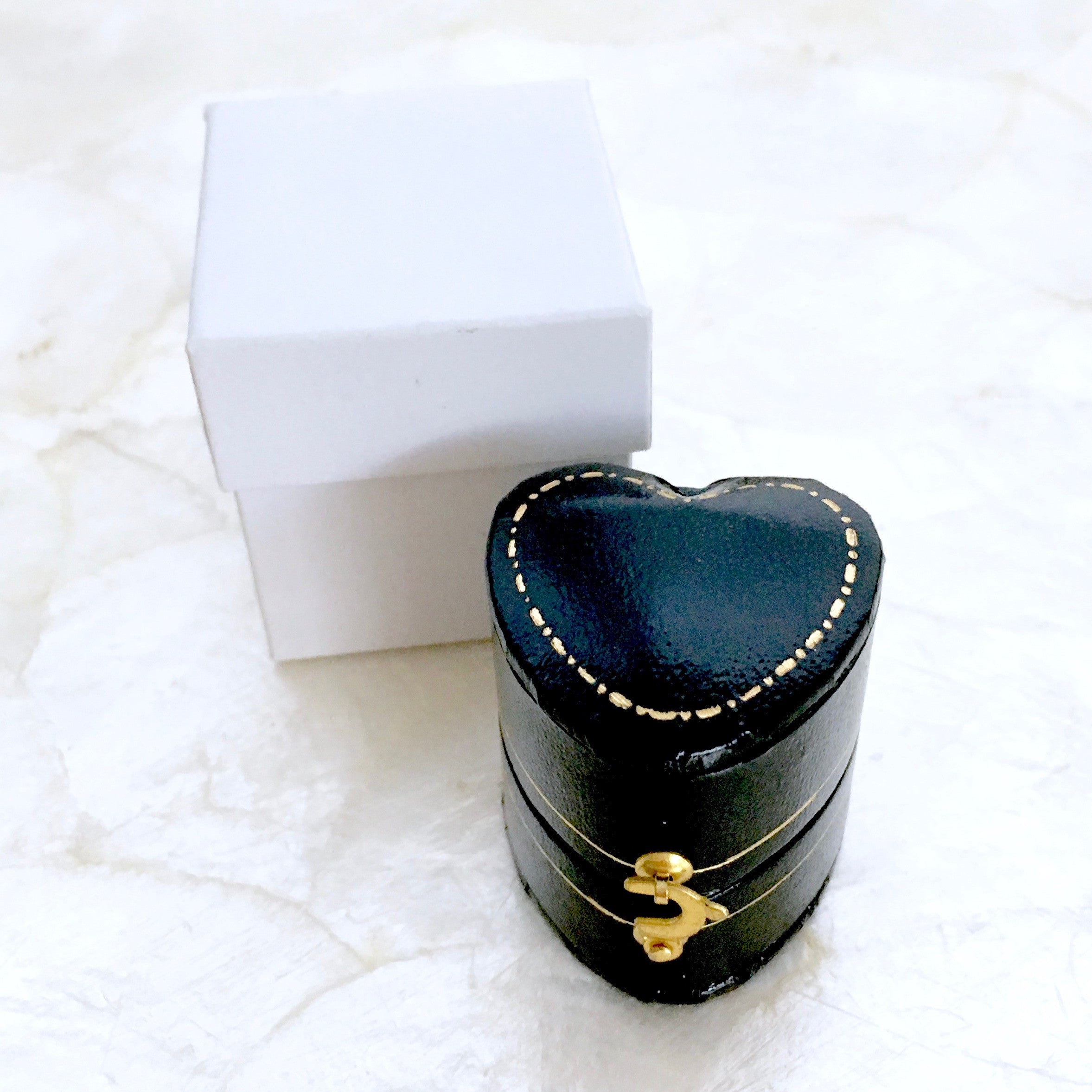 Vintage Style Mini Black Leatherette Ring Boxes