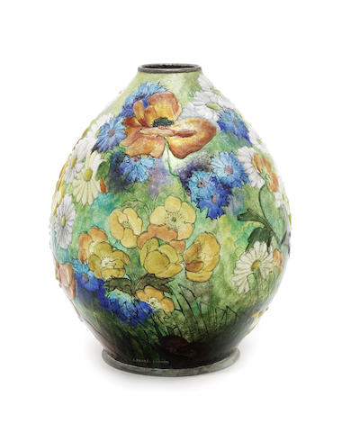Limoges Art Deco Enamel Vase